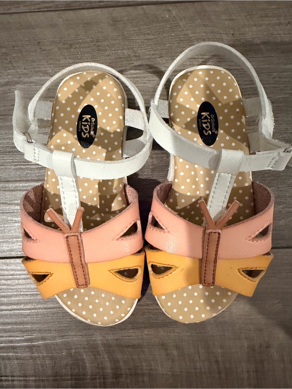 Dr. Scholl's Kids Pink and Yellow Bow-Accent T-Strap Sandals